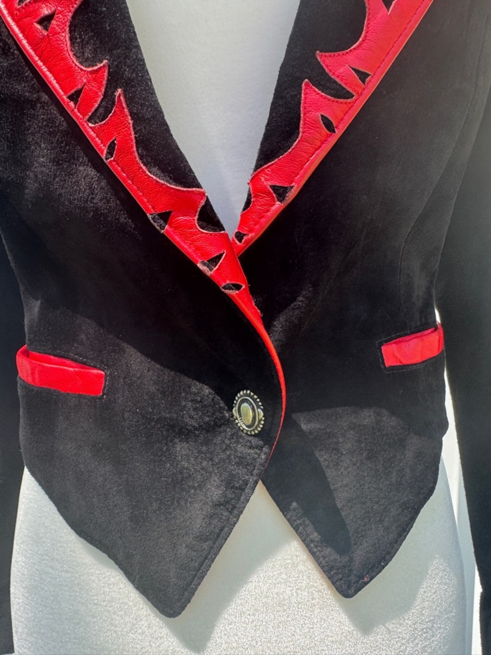 Michael Hoban Black Velvet Blazer with Red Trim - Picture 3 of 10